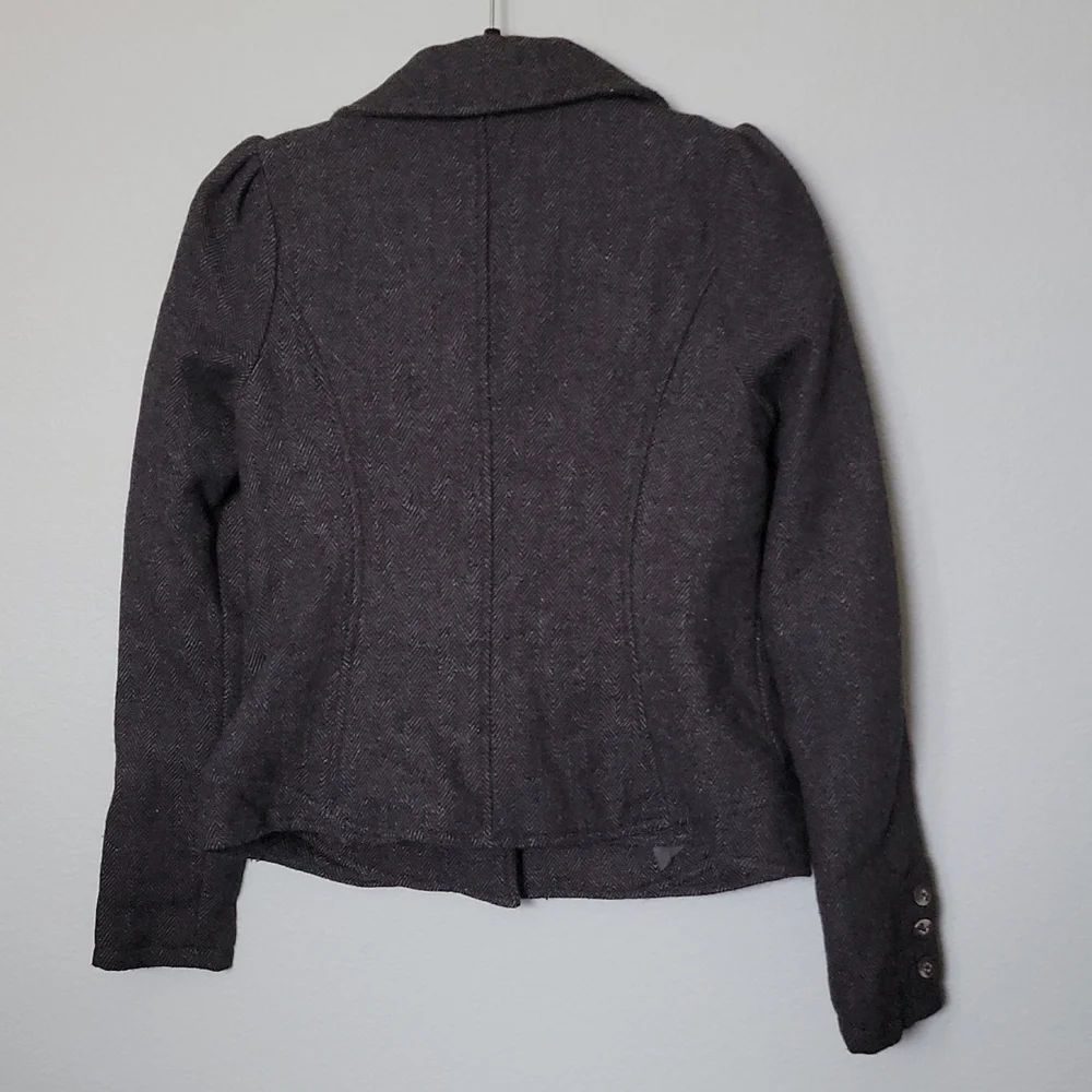 Free People Dark Academia Herringbone Wool Blend Puff Sleeve Jacket Size 4